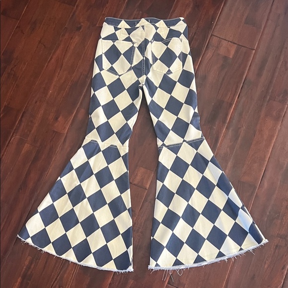 Free People Blue and White Checkered Flare Pants - Picture 4 of 4